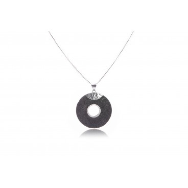 Pendente tondo in argento 925 e pietra lavica
